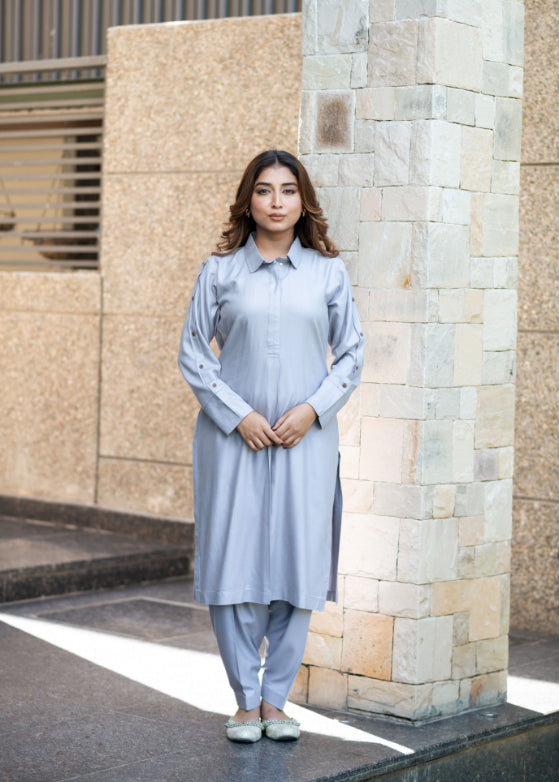 Grey Pashmina Kurta Set