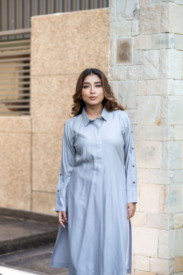 Grey Pashmina Kurta Set