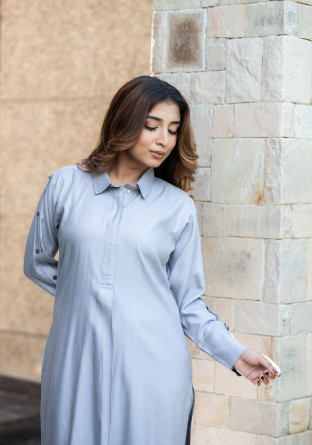 Grey Pashmina Kurta Set