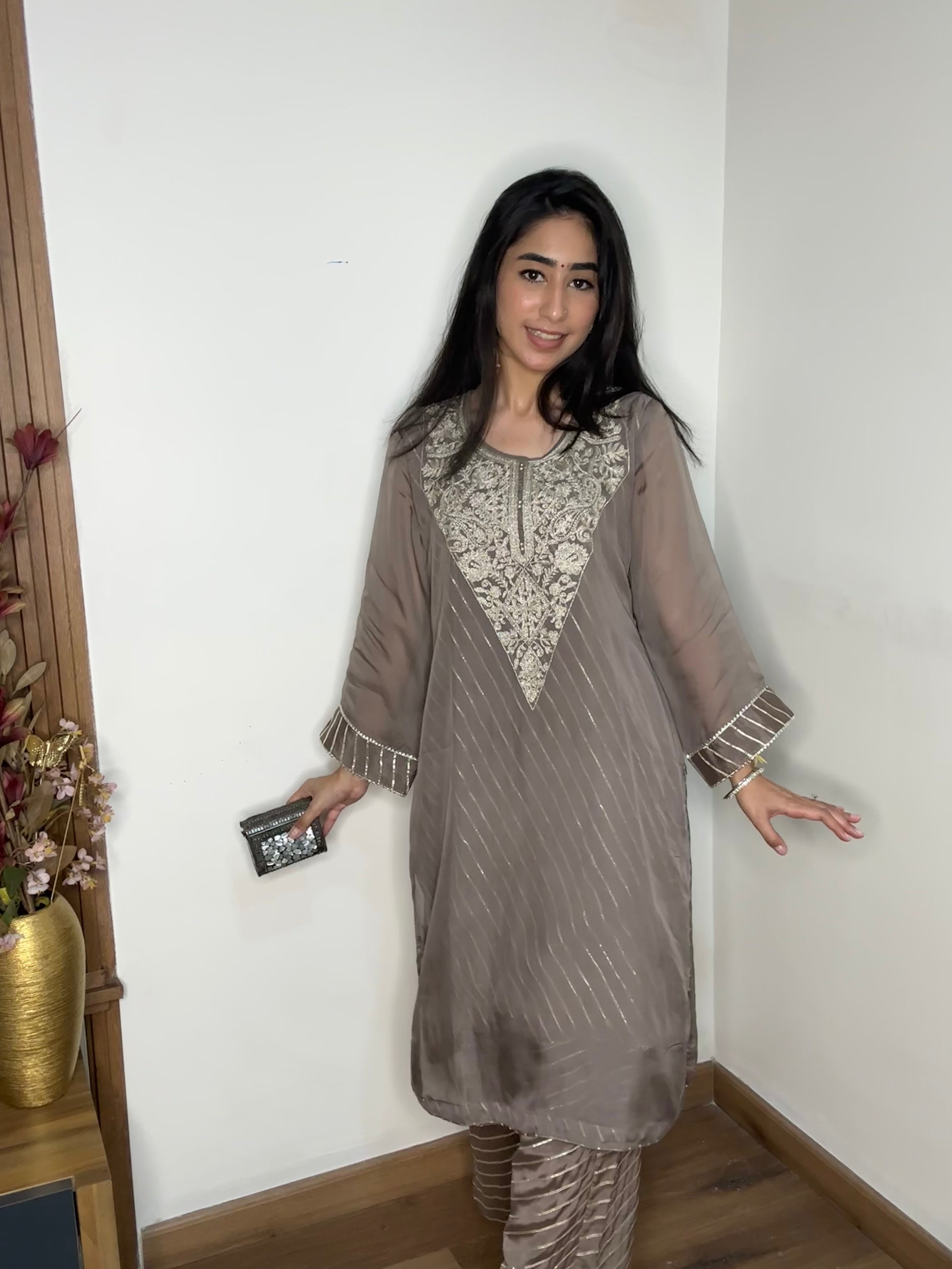 Gotta Pati Kurta Set - Mouse colour