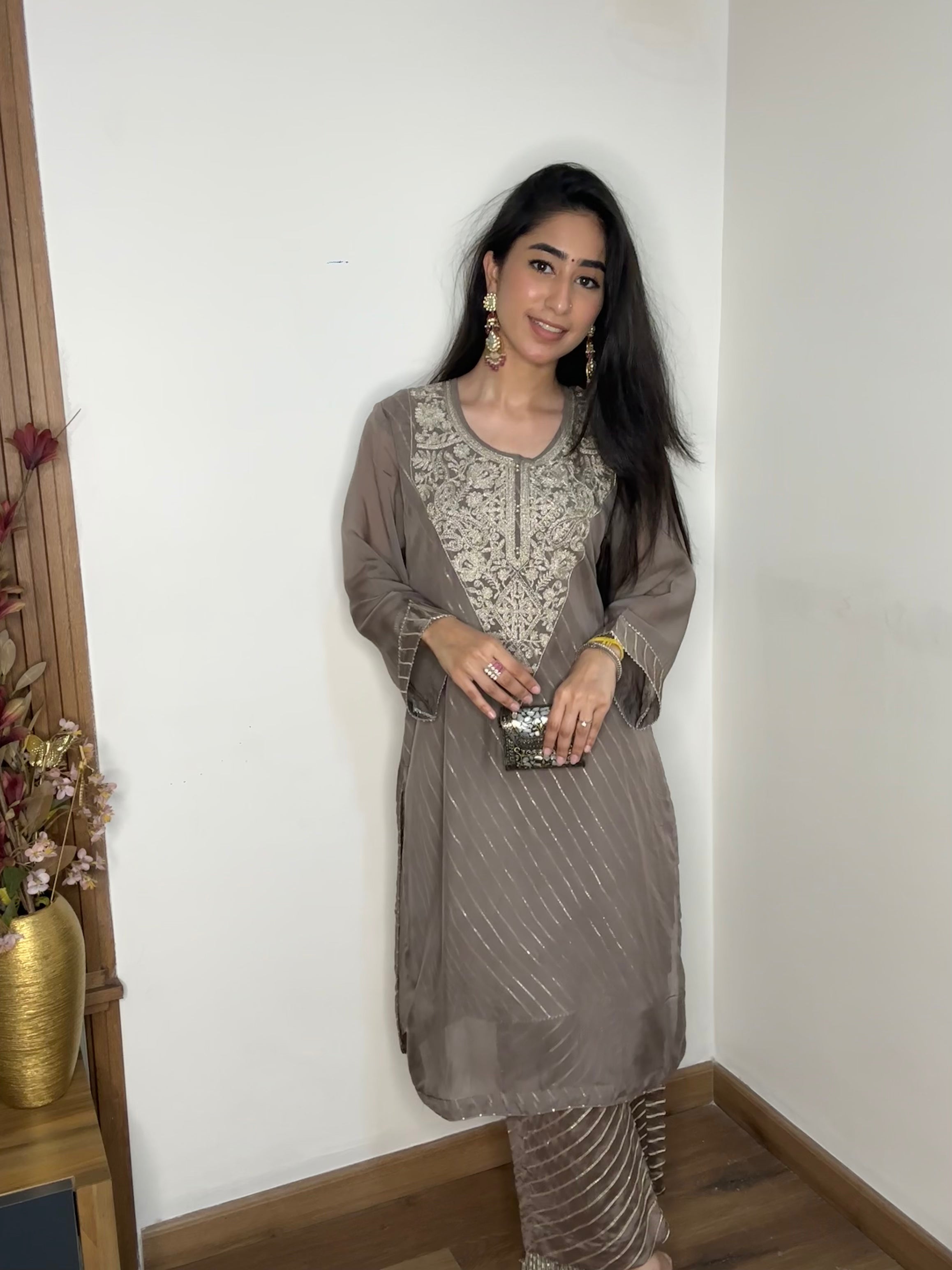 Gotta Pati Kurta Set - Mouse colour